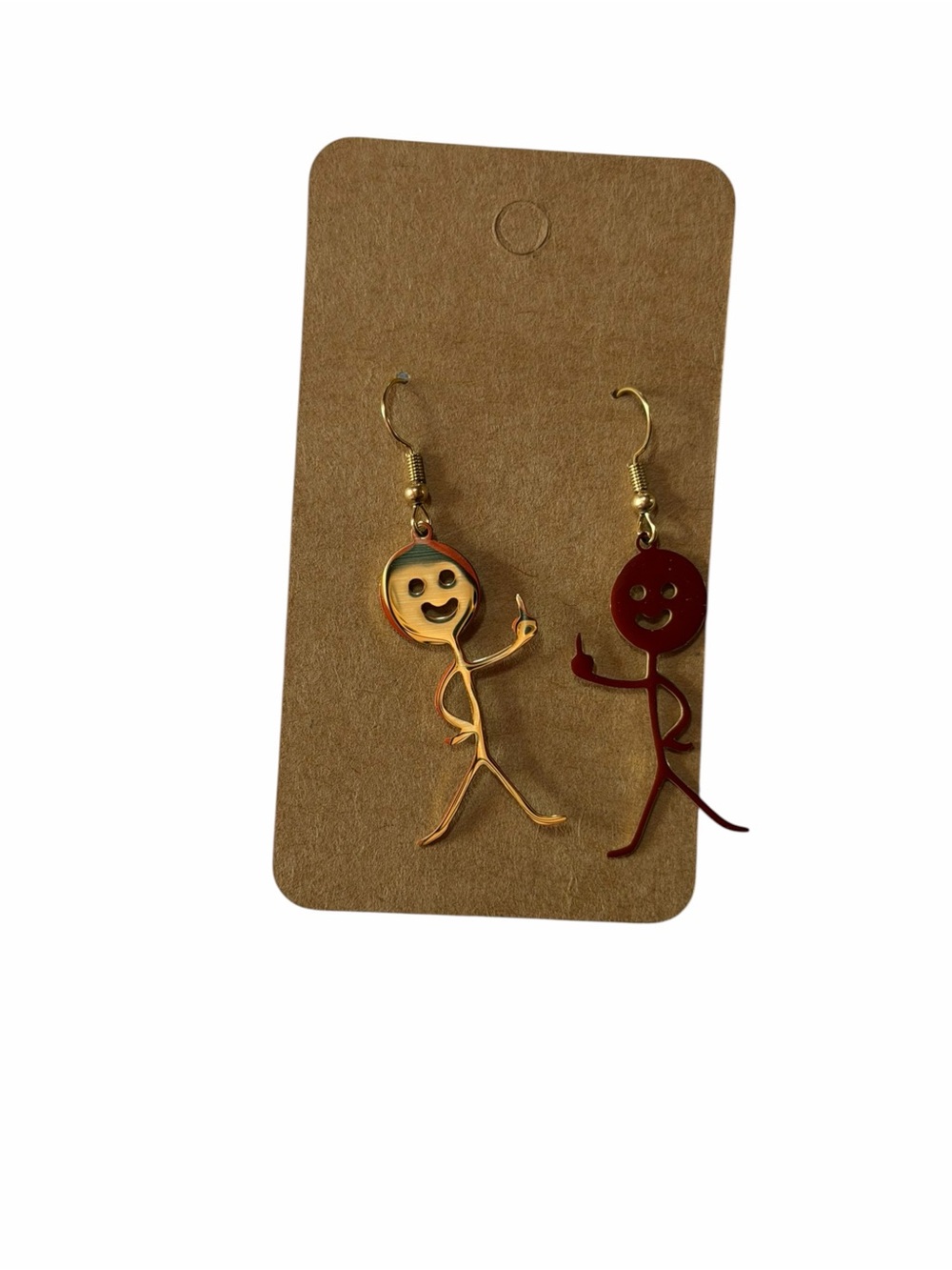 Gold Middle Finger Stick Figure Dangle Earrings - Women Accessories